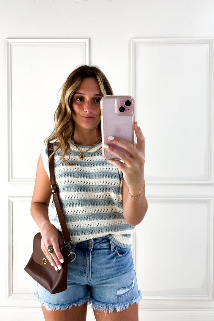 Pointelle Chunky Crochet Knit Stripe Tank