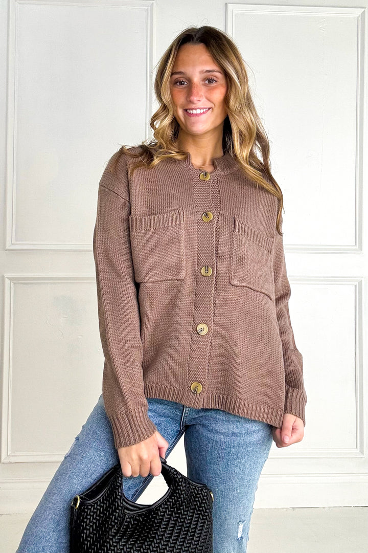 Mock Collared Button Down Sweater Cardigan