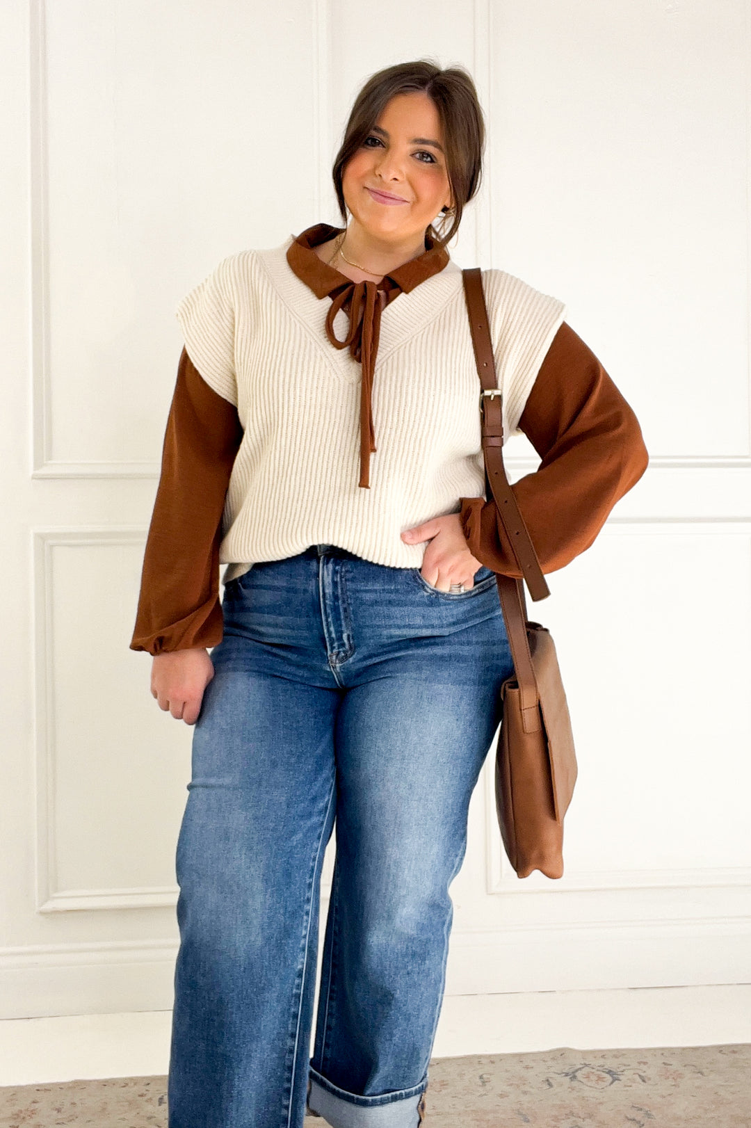 V-neck Power Shoulder Sweater Vest