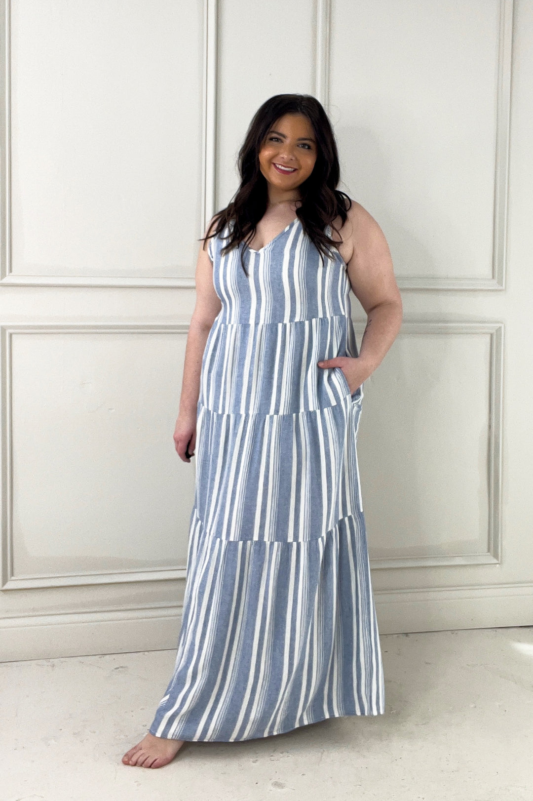 Benny Striped Tiers Sleeveless Midi Dress