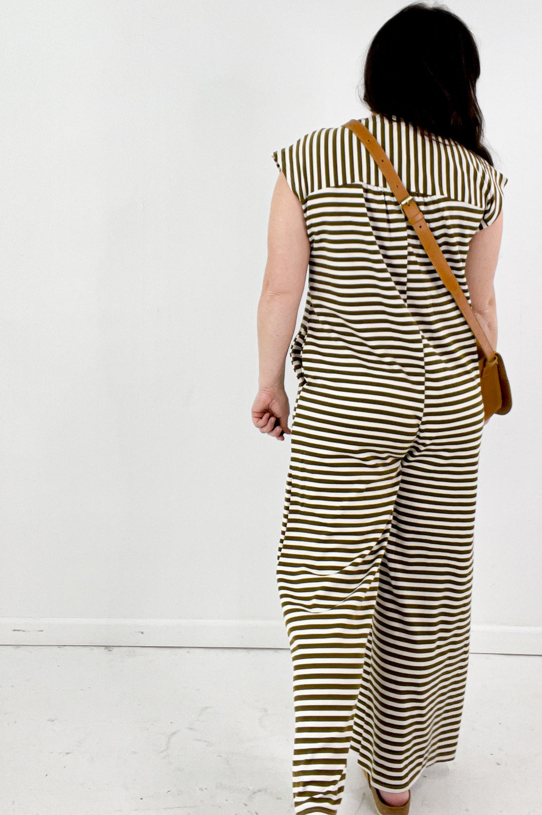 Wide Leg Stripe Button Down Jumpsuit