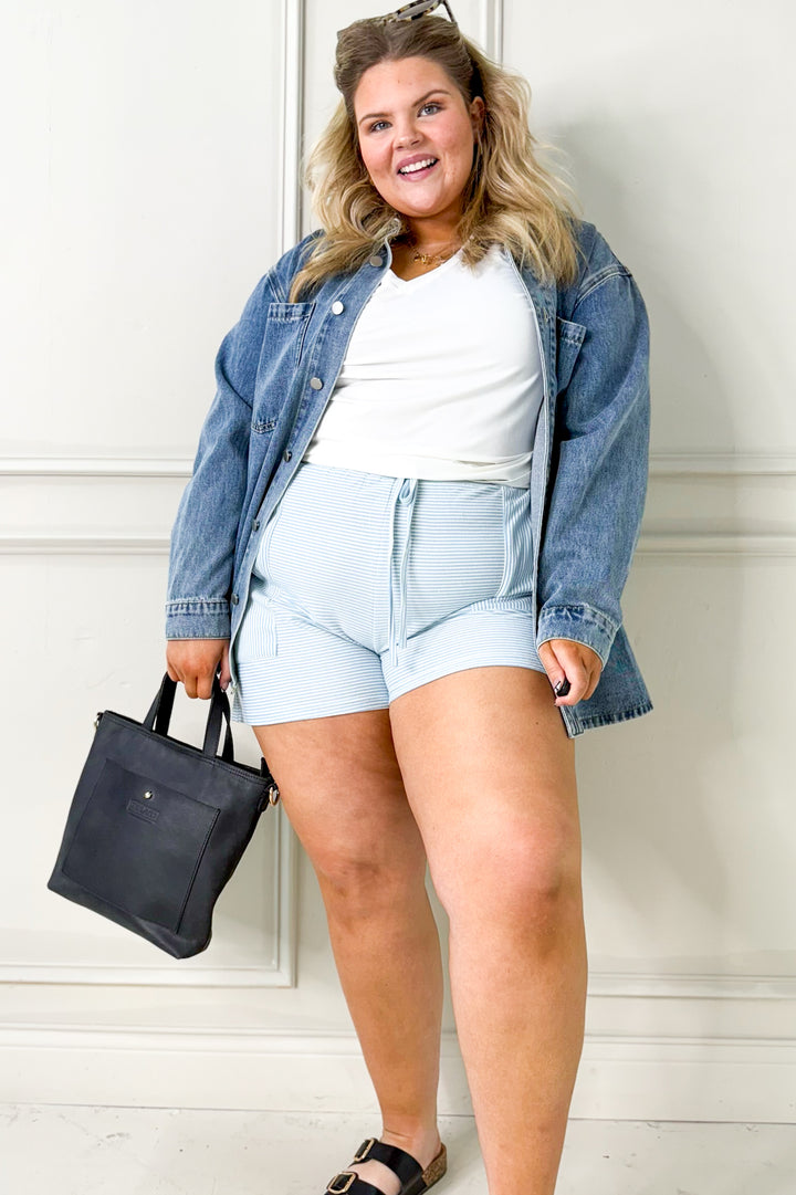 Striped French Terry Tee and Shorts Curvy Set