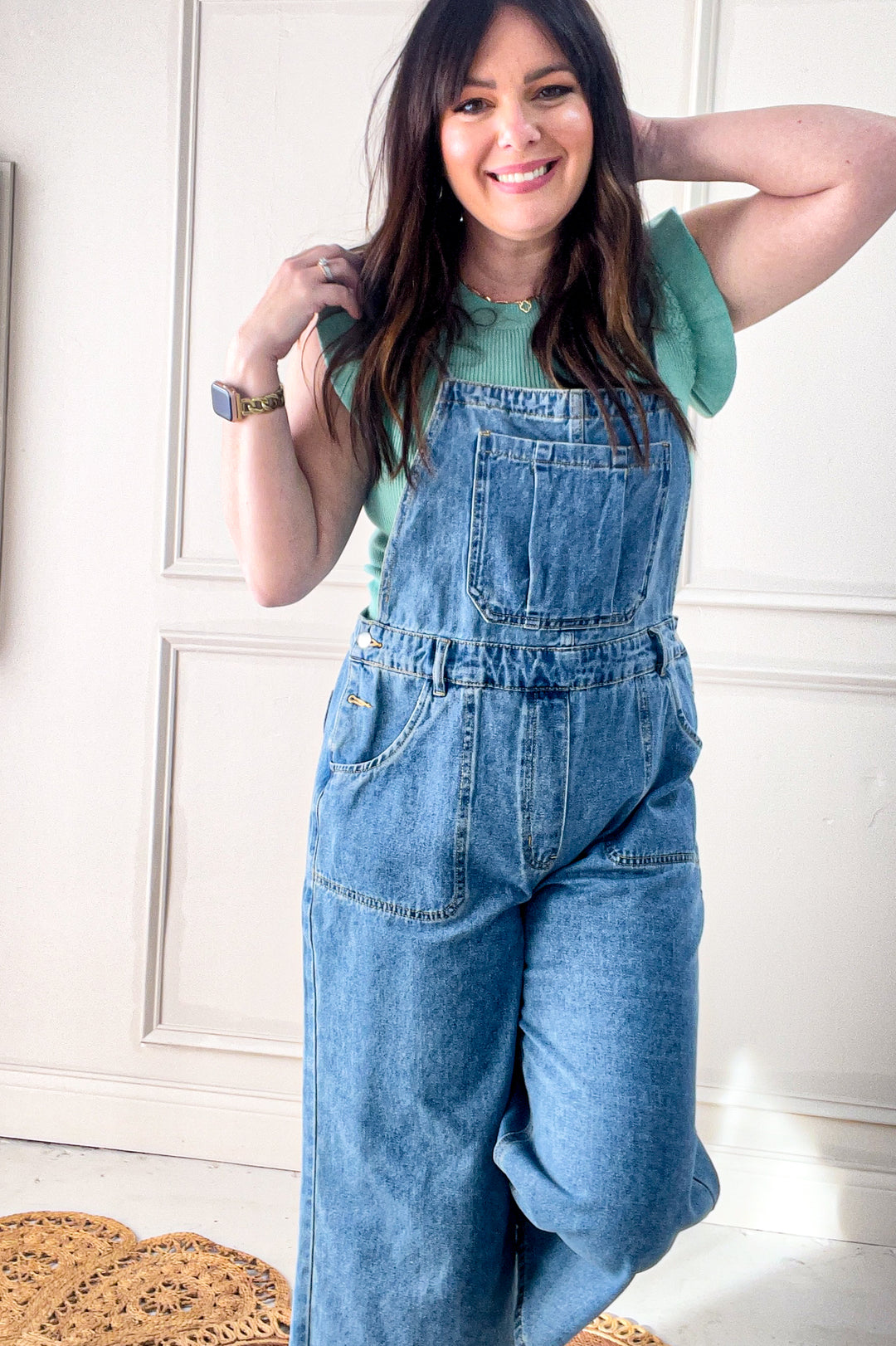 Strap Detail Denim Overall Pants