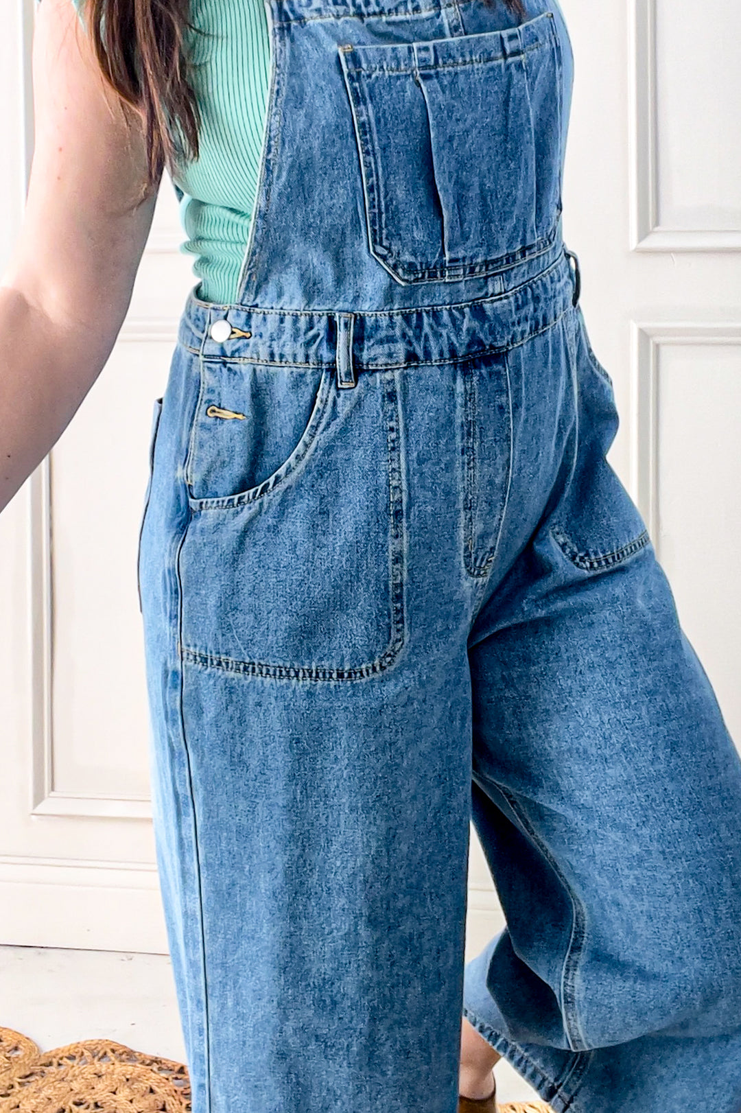 Strap Detail Denim Overall Pants
