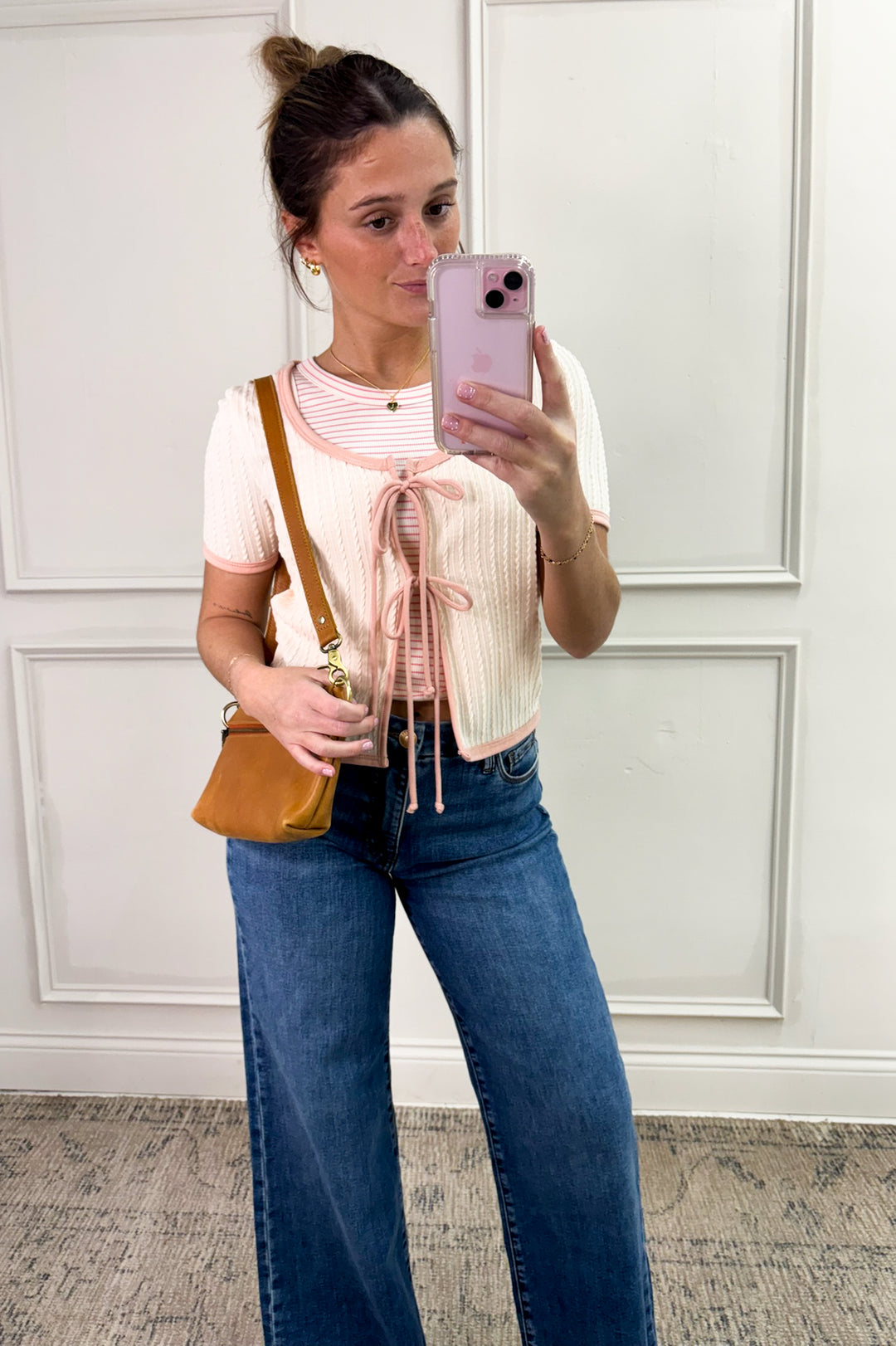 Ribbon Bow Tie Short Sleeve Cardigan