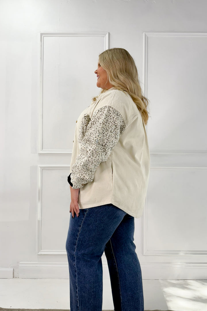 Corduroy & Animal Twill Mix Curvy Shacket