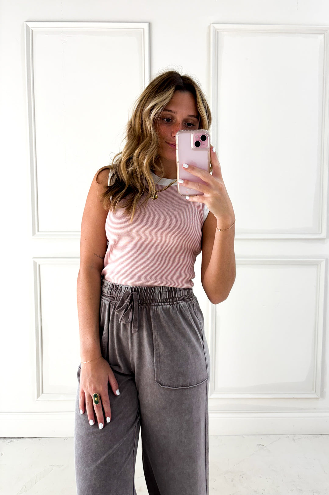 Highneck Pinstripe Knit Sweater Tank