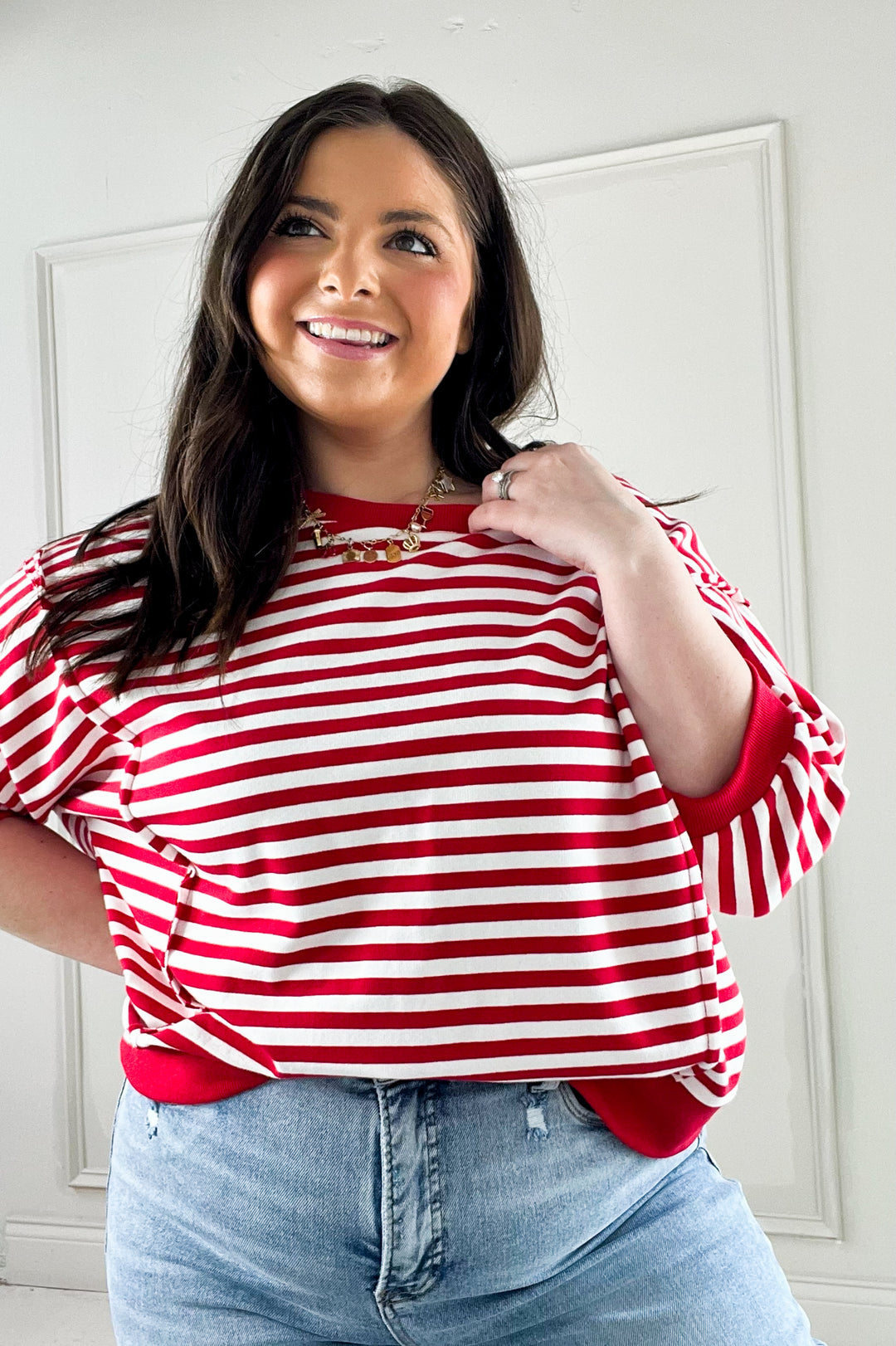 Striped 3/4 Sleeve Pullover Top