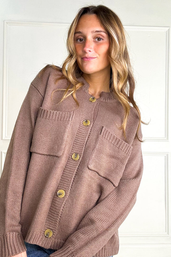 Mock Collared Button Down Sweater Cardigan