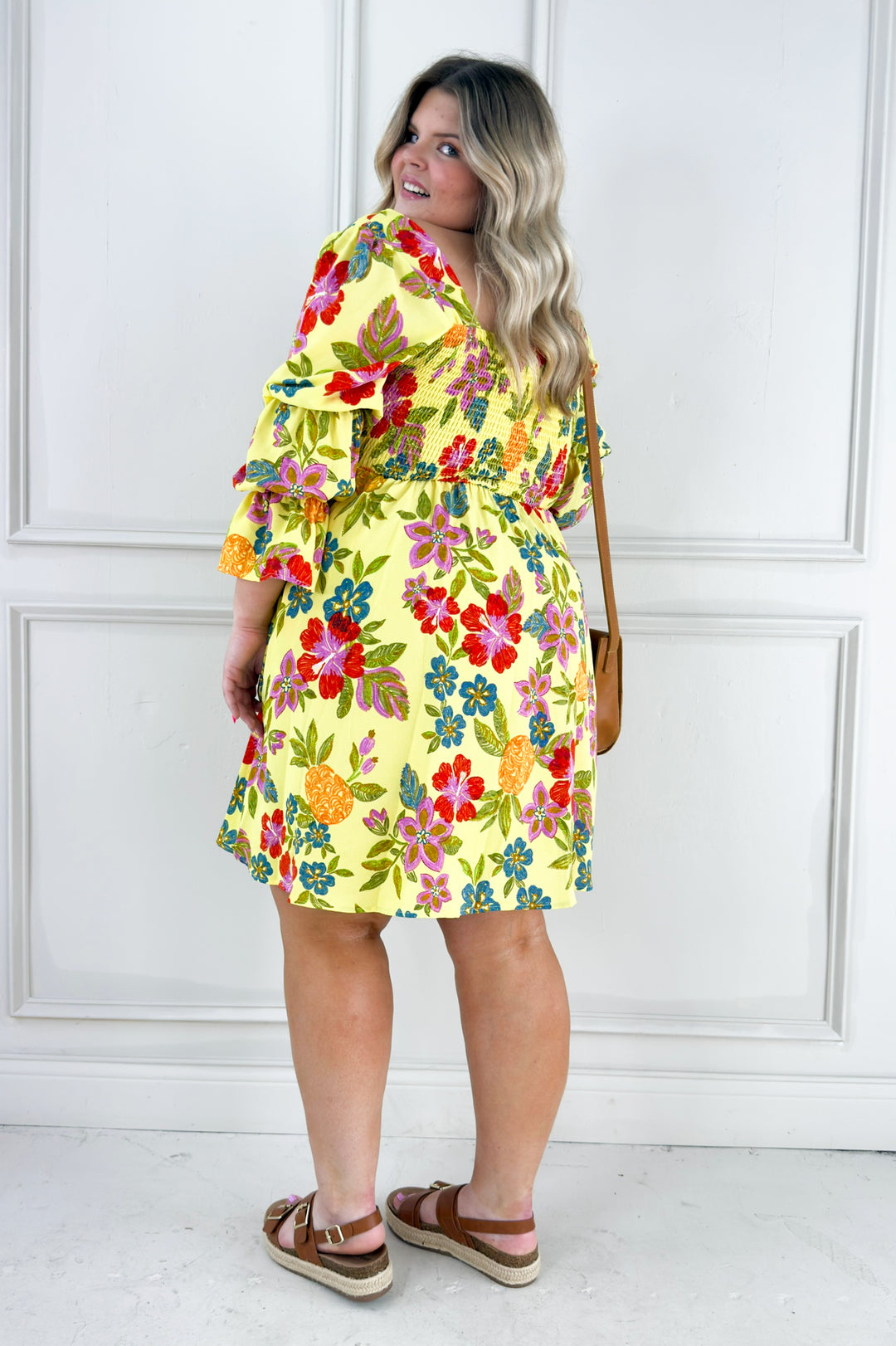 Bold Floral Embroidery Printed Mini Curvy Dress