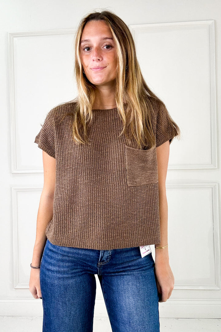 Patch Pocket Dolman Cap Sleeve Sweater Top