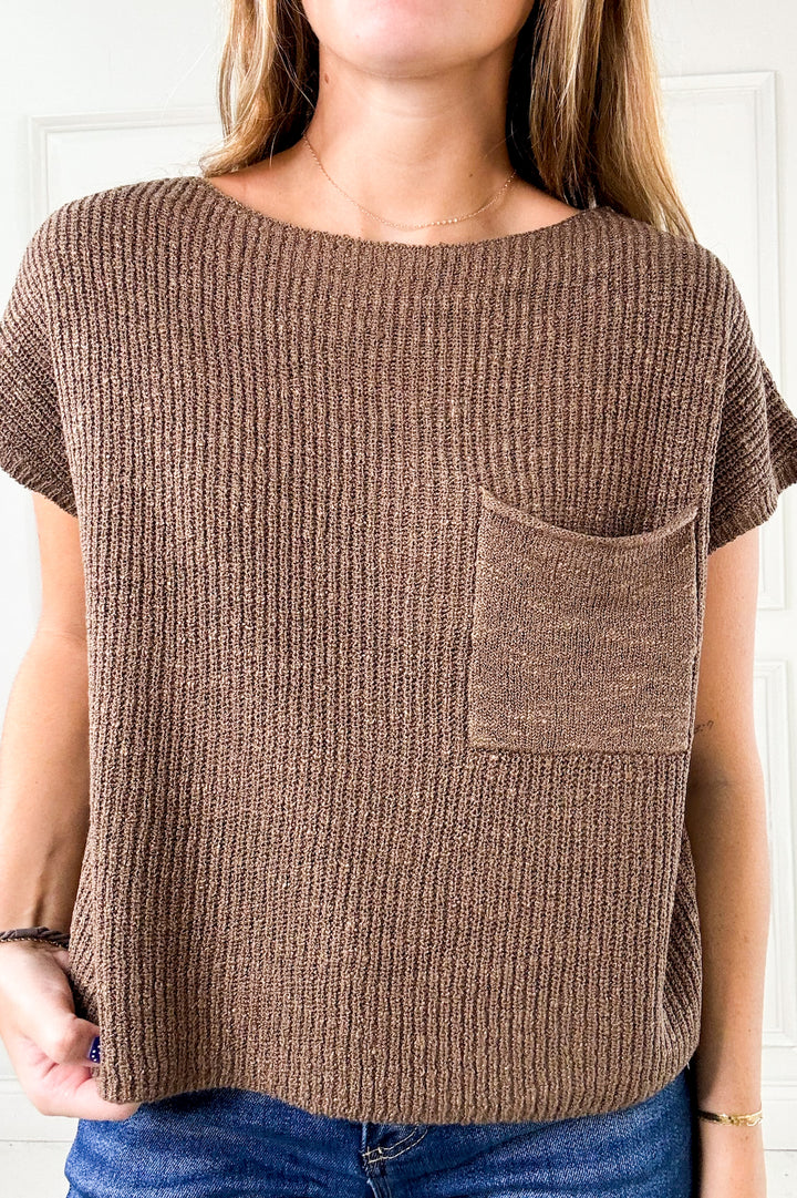 Patch Pocket Dolman Cap Sleeve Sweater Top