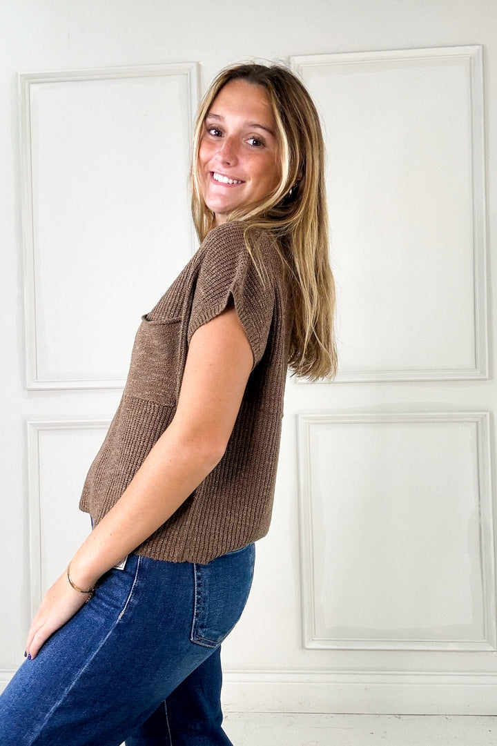 Patch Pocket Dolman Cap Sleeve Sweater Top