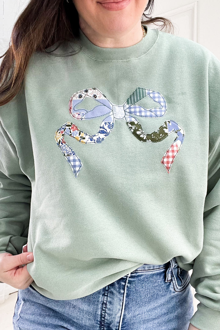 Quilted Embroidered Bow Sweatshirt