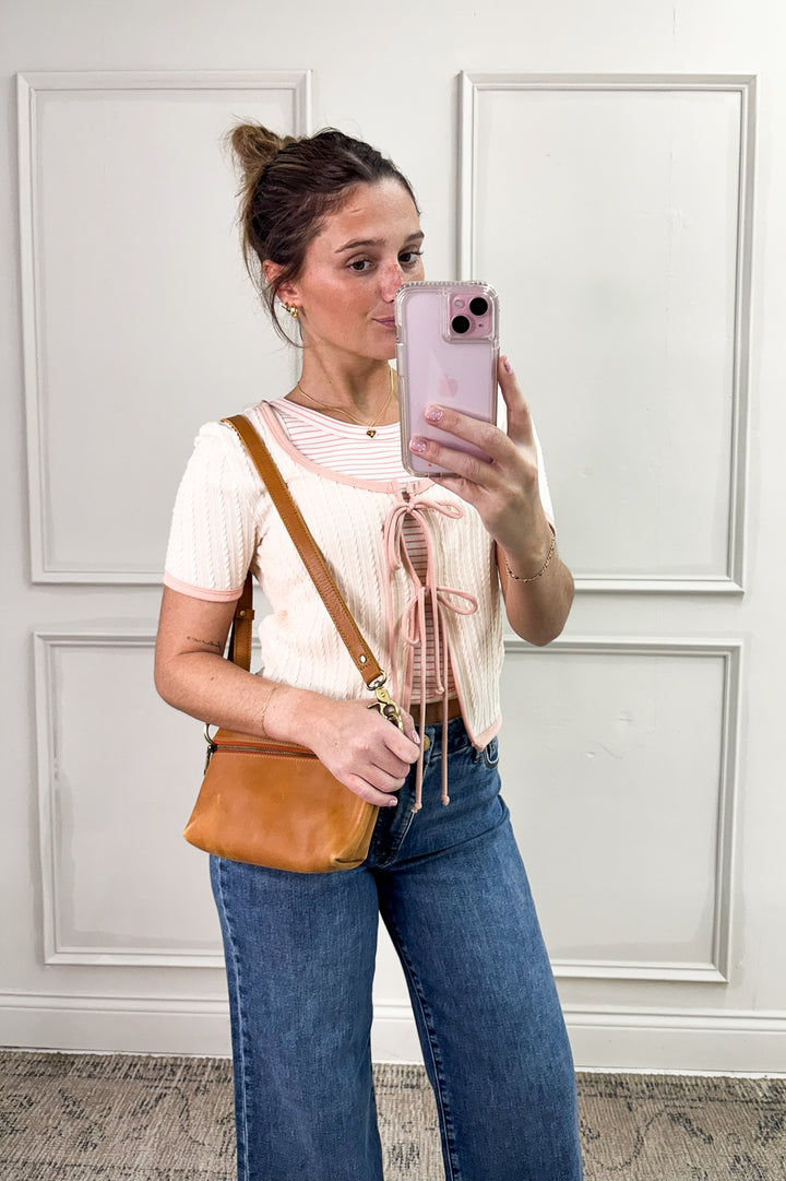 Ribbon Bow Tie Short Sleeve Cardigan