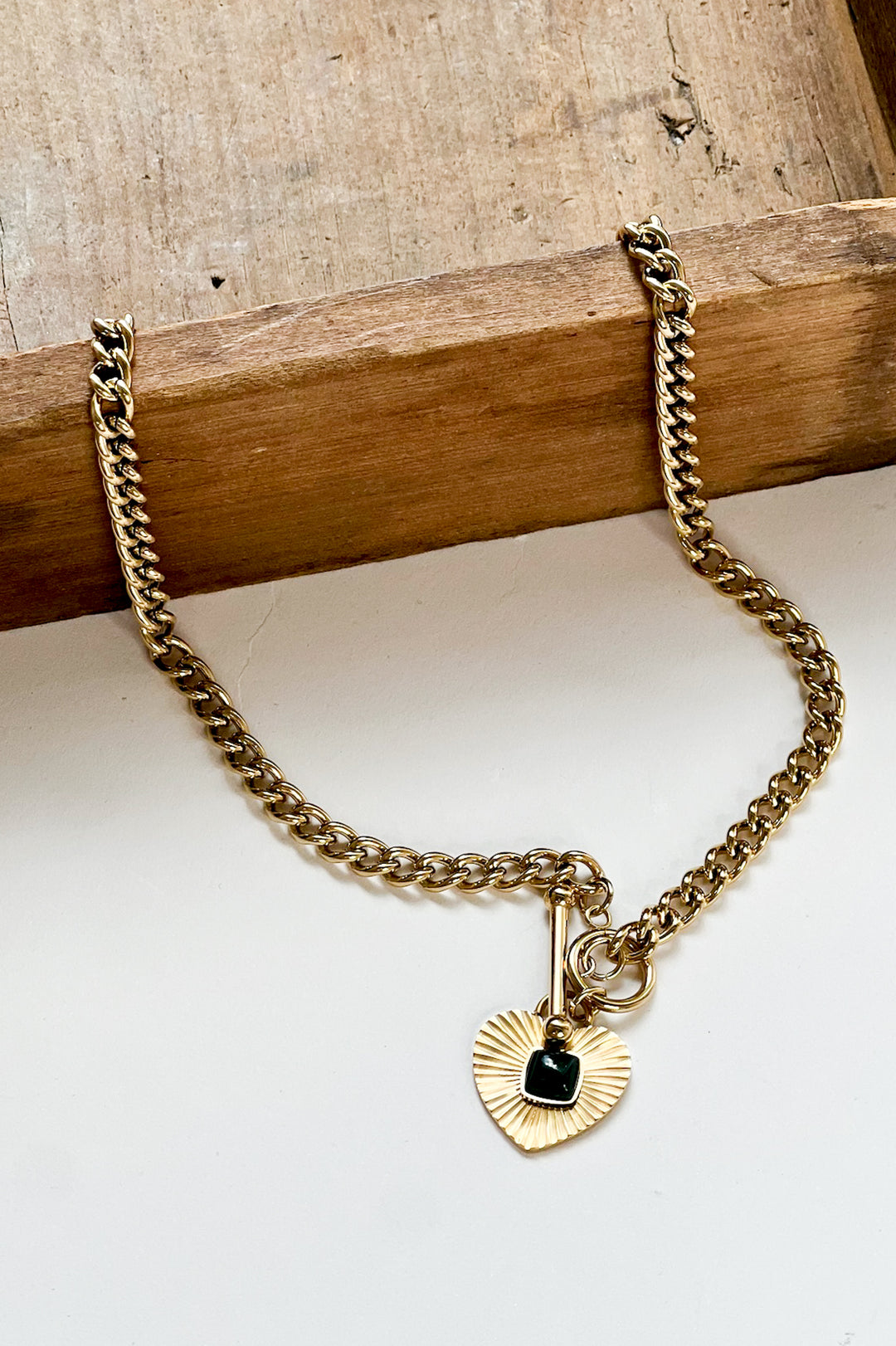 Green Heart Chain 18K Gold Necklace