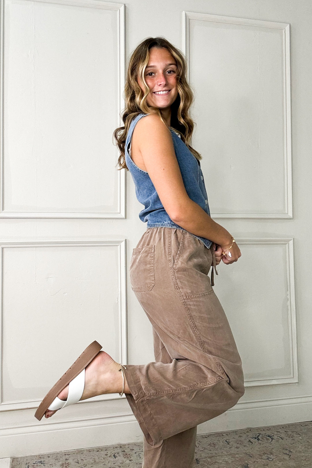 Tencel Drawstring Wide Leg Pants