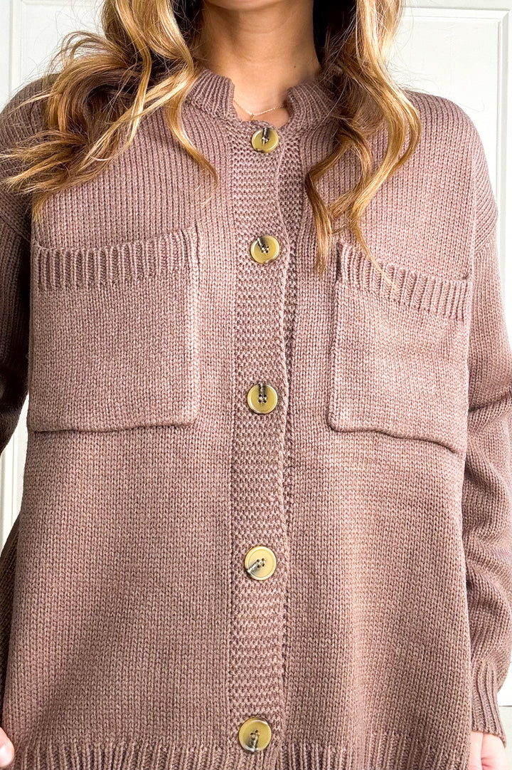 Mock Collared Button Down Sweater Cardigan