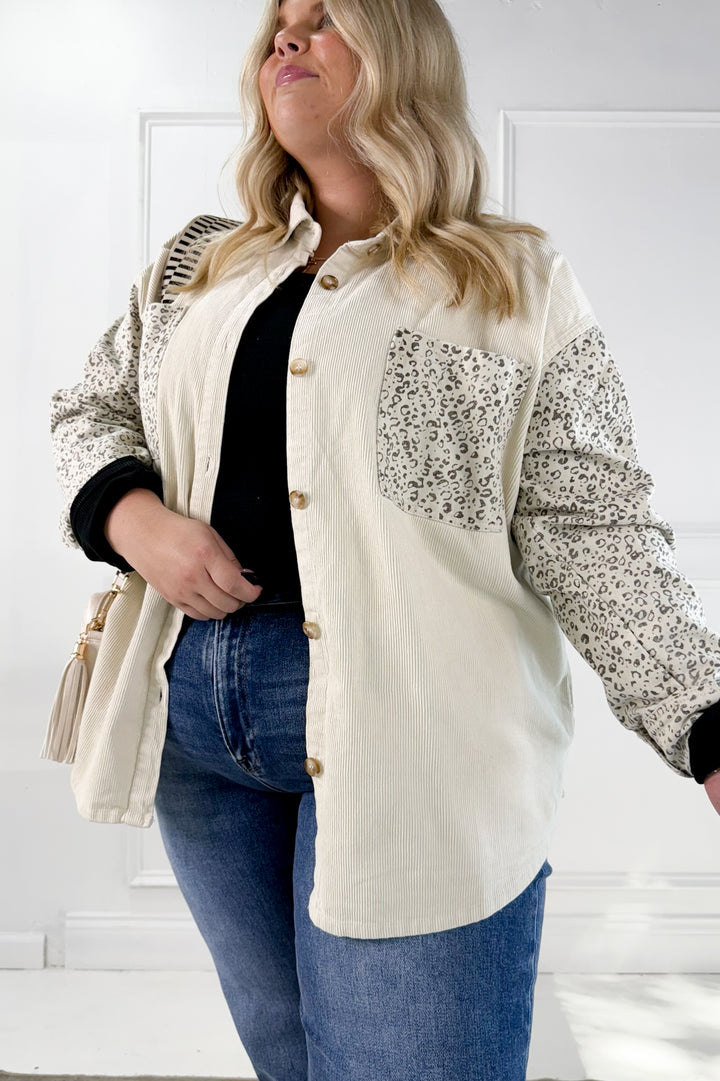 Corduroy & Animal Twill Mix Curvy Shacket