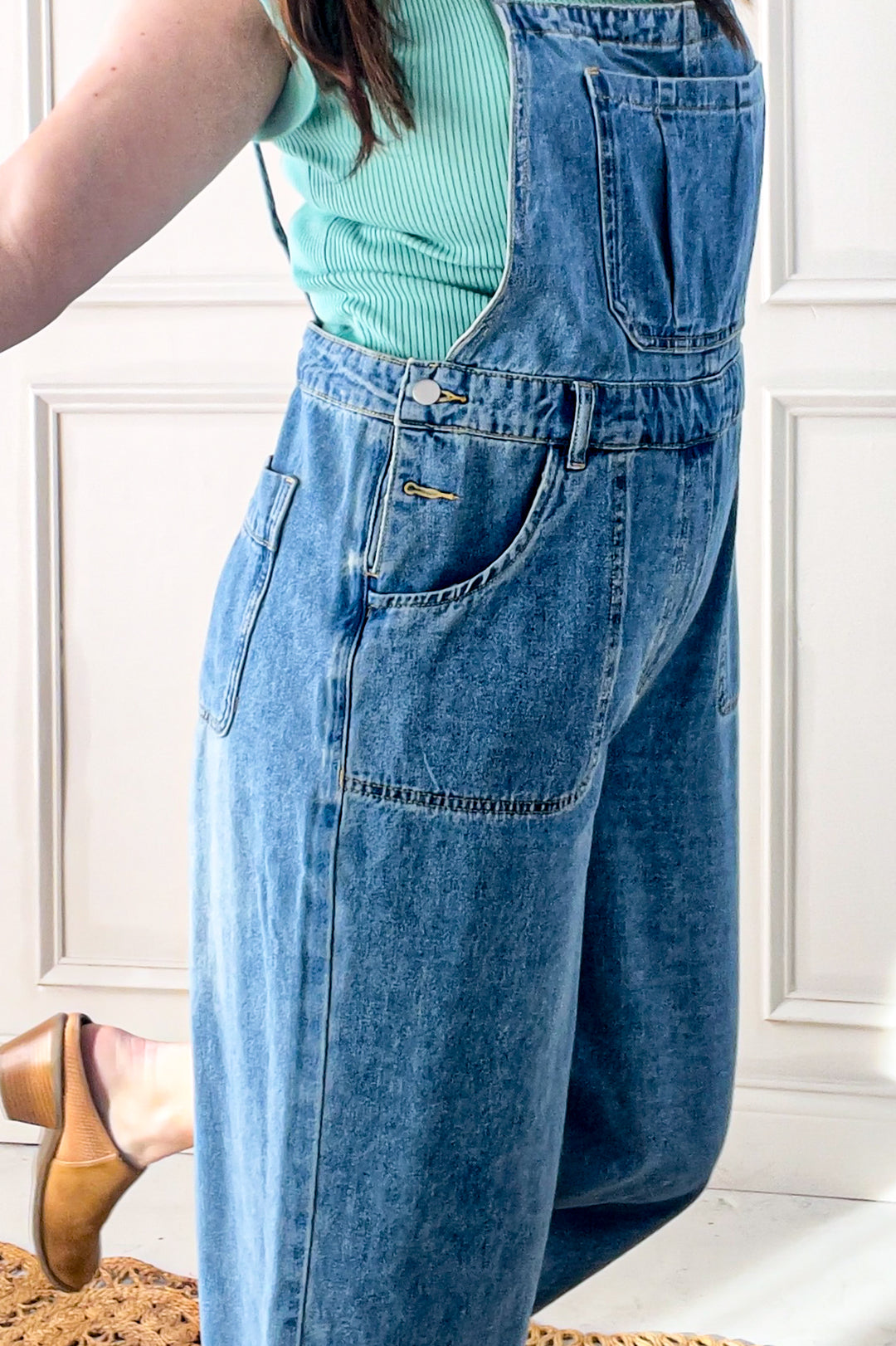 Strap Detail Denim Overall Pants