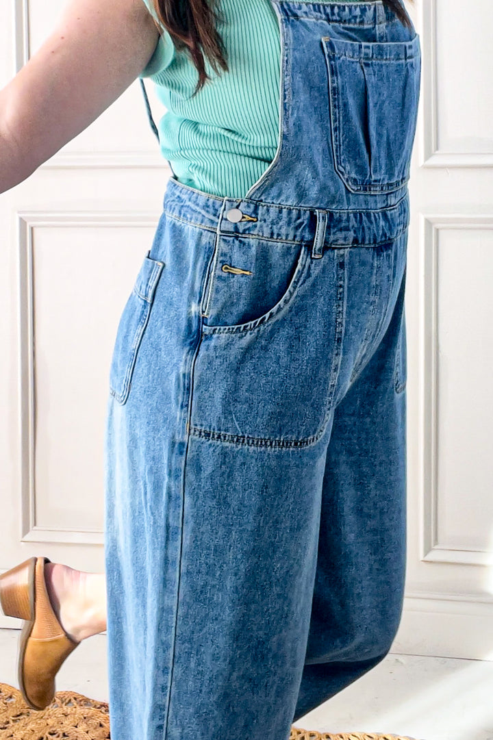 Strap Detail Denim Overall Pants