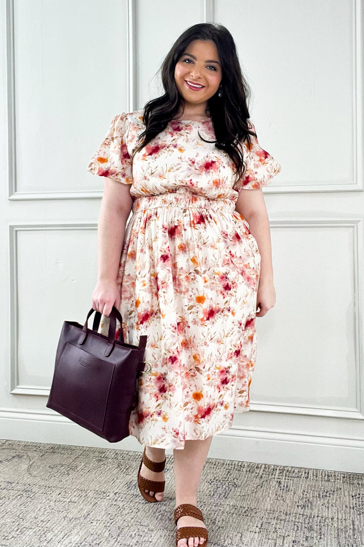 Textured Short Sleeve Floral Dress