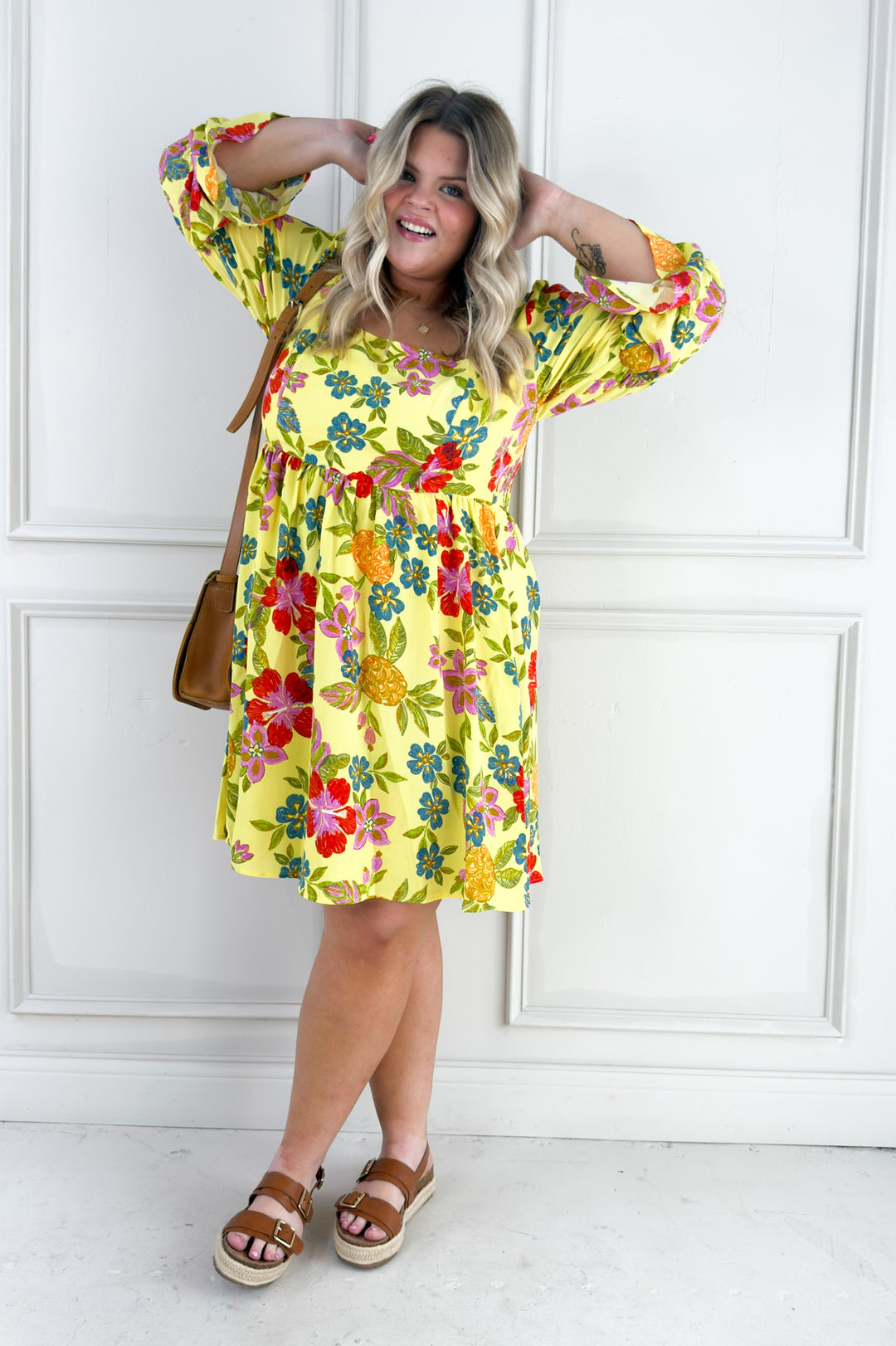 Bold Floral Embroidery Printed Mini Curvy Dress