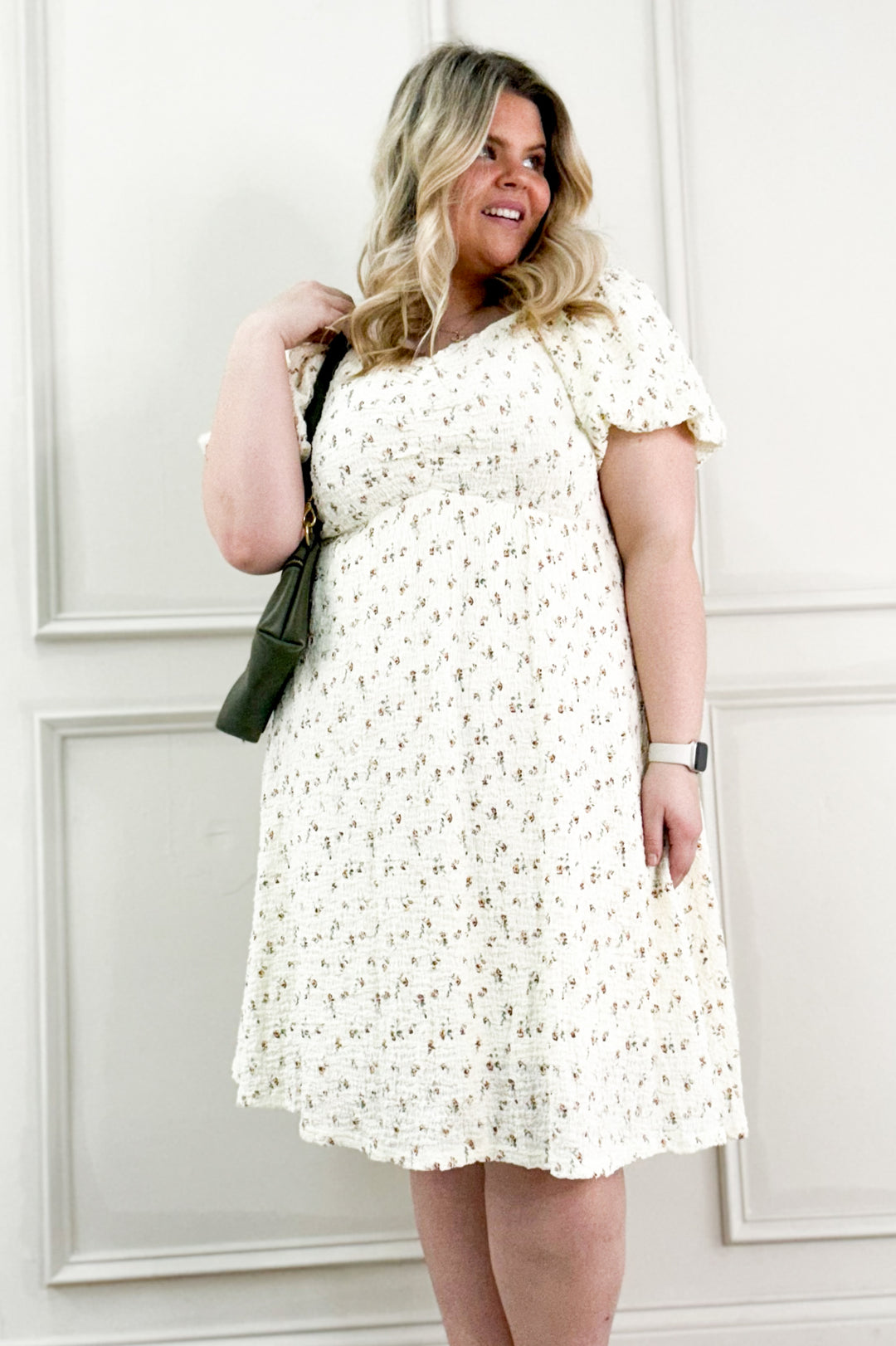 Printed Texture Knit Curvy Mini Dress