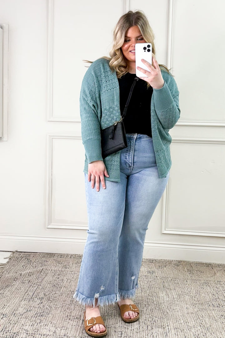 Crochet Knit Open Curvy Cardigan