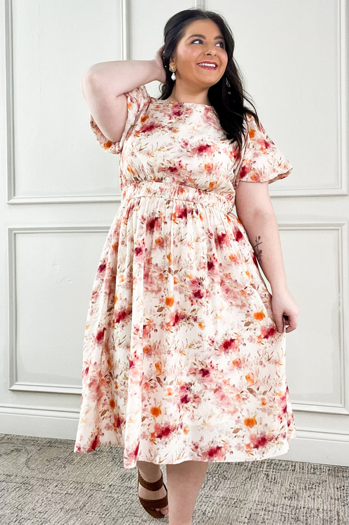 Textured Short Sleeve Floral Dress