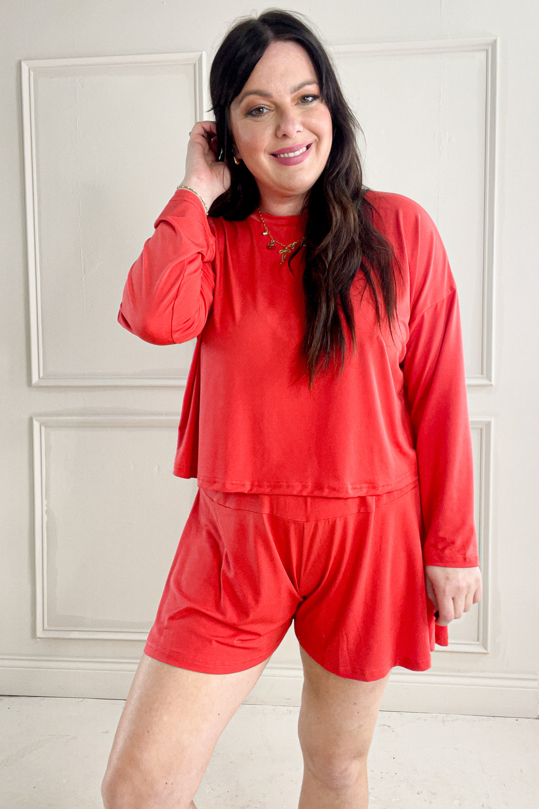 Cool Touch Knit Top & Flare Shorts Set