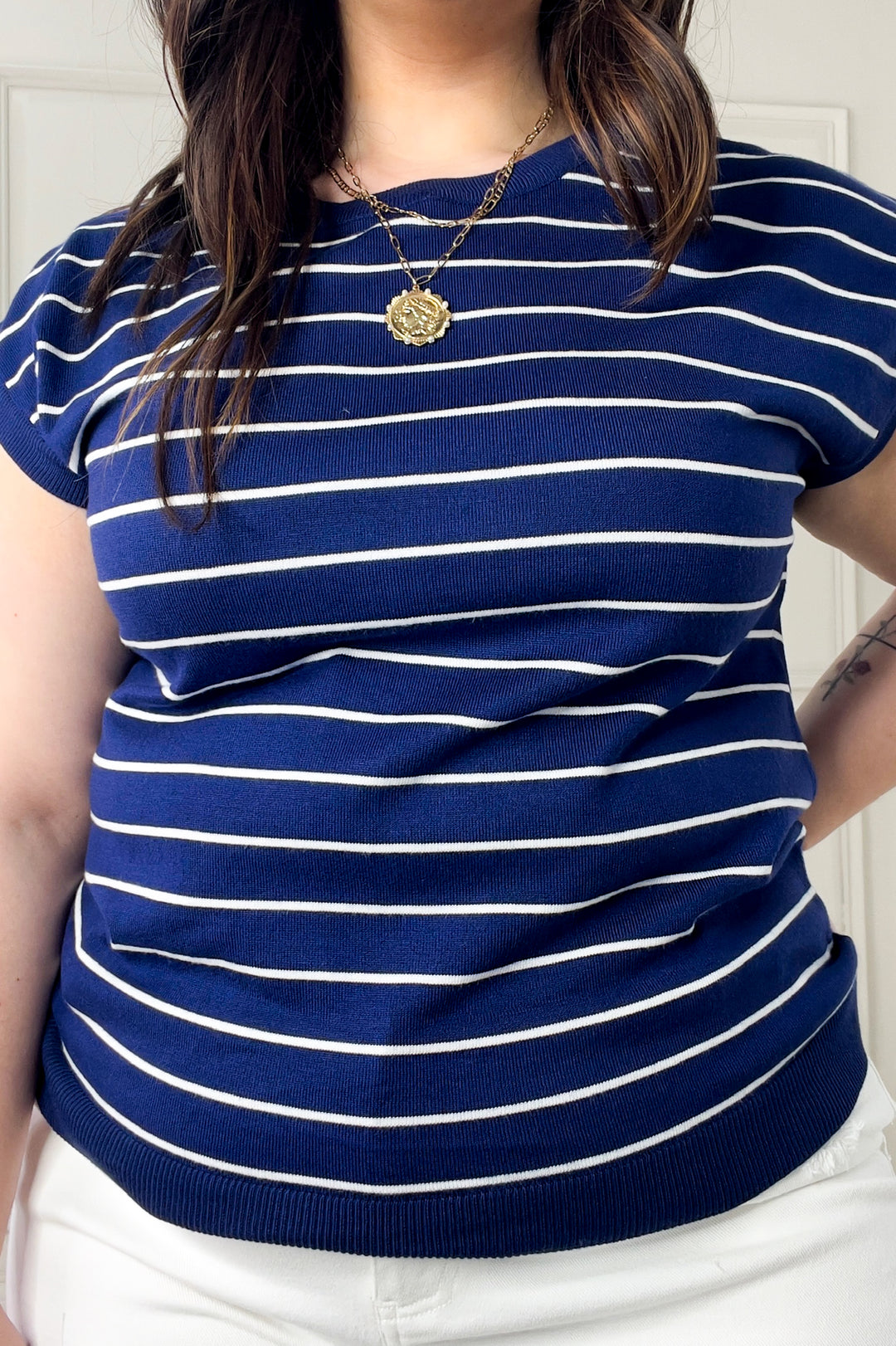 Stripe Short Sleeve Everyday Sweater Top