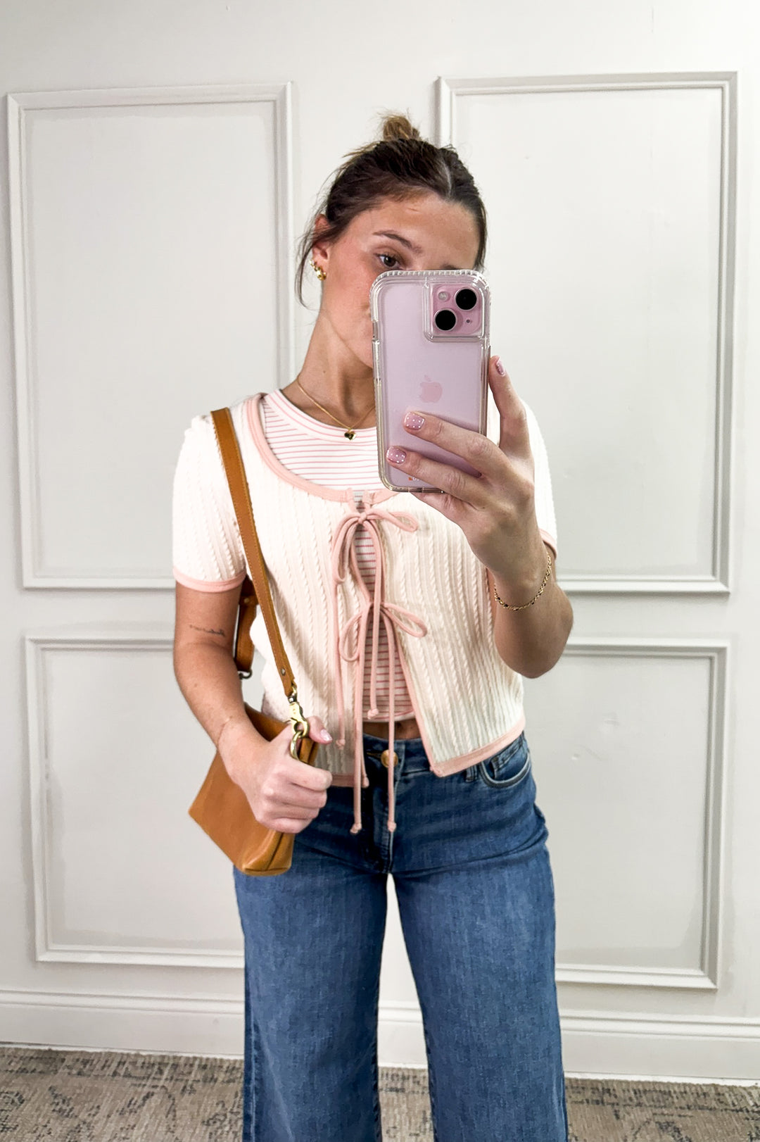 Ribbon Bow Tie Short Sleeve Cardigan