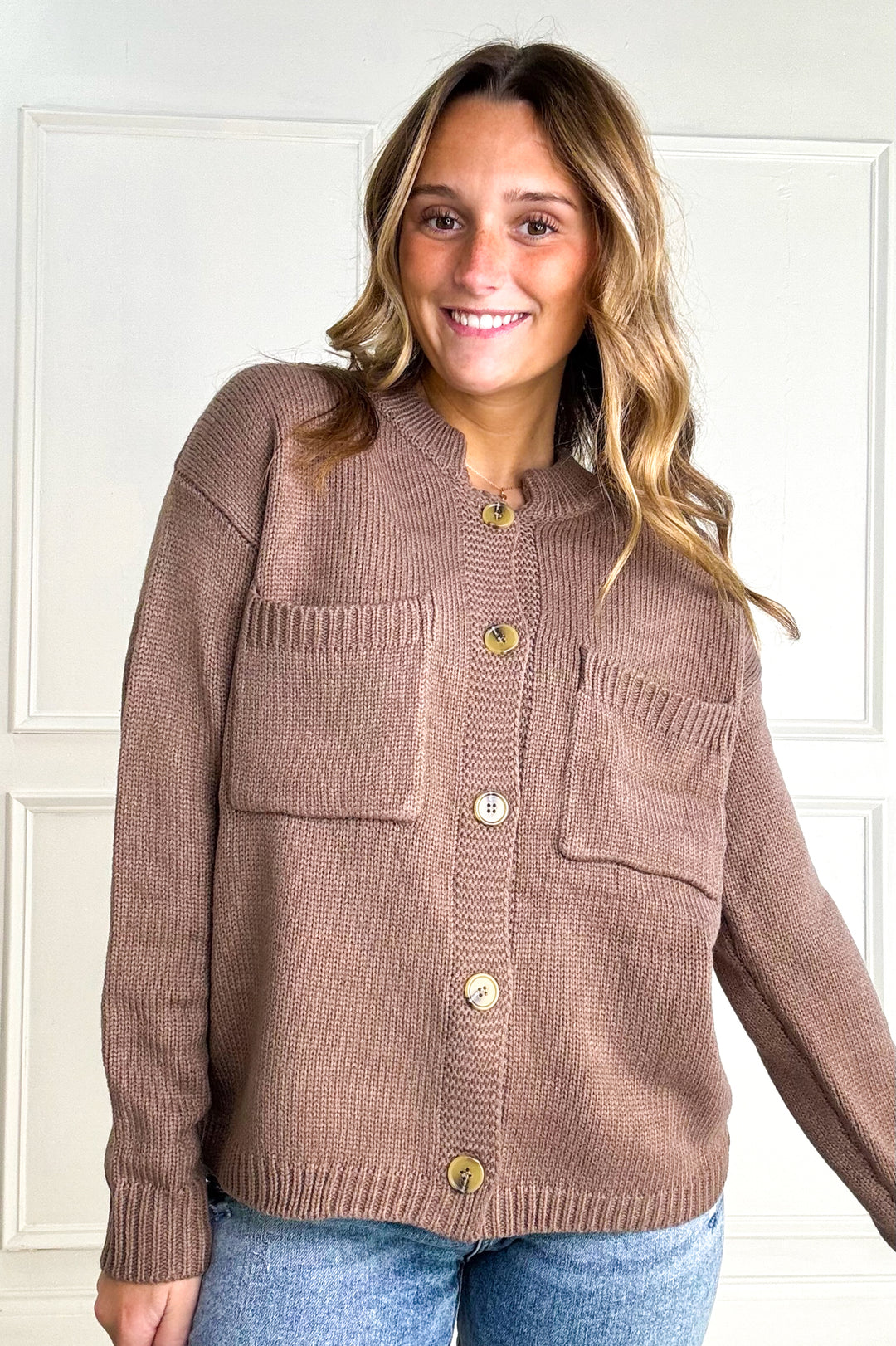 Mock Collared Button Down Sweater Cardigan