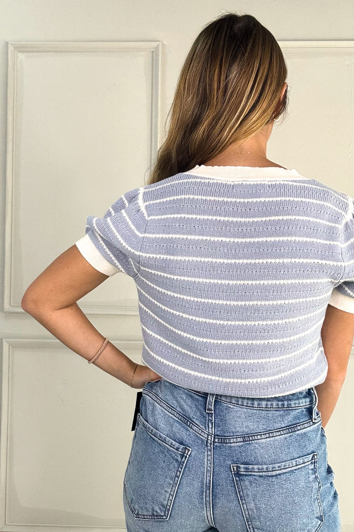 Square Neck Short Sleeve Stripe Top