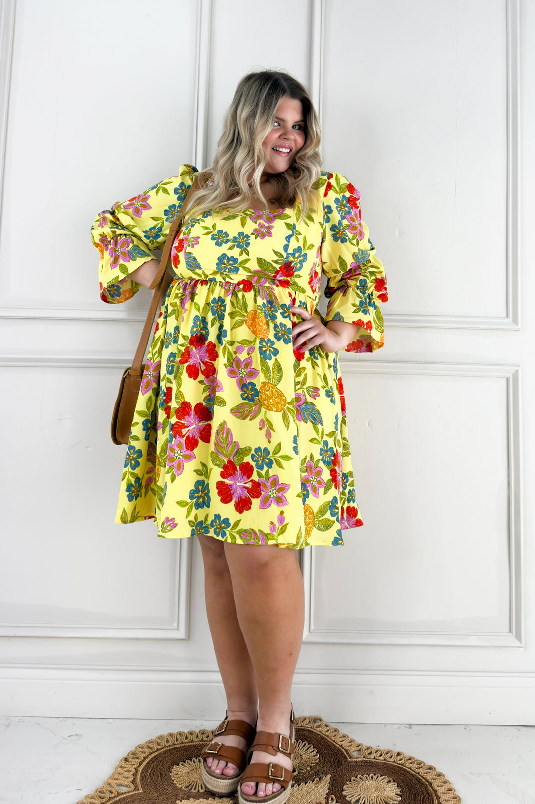 Bold Floral Embroidery Printed Mini Curvy Dress