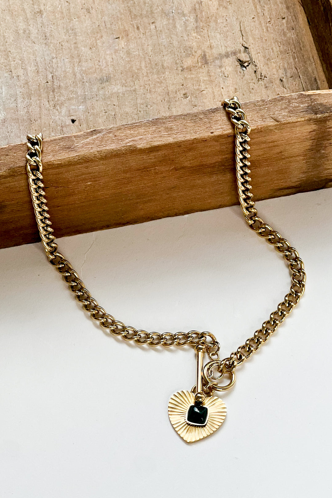 Green Heart Chain 18K Gold Necklace