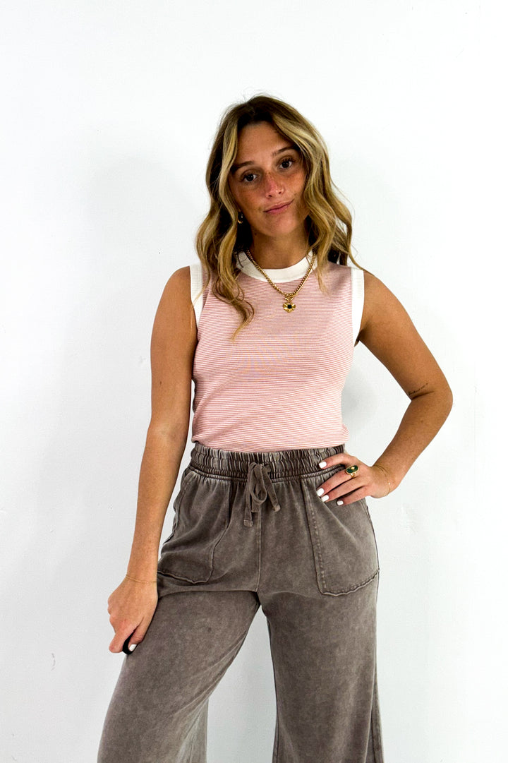 Highneck Pinstripe Knit Sweater Tank