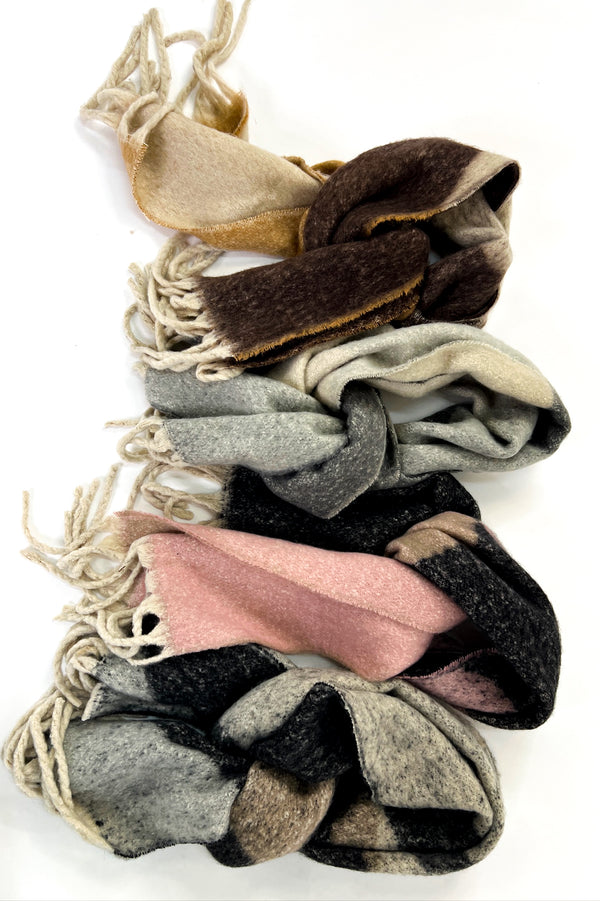 Geometric Colorblock Fringe Wool Shawl Scarves