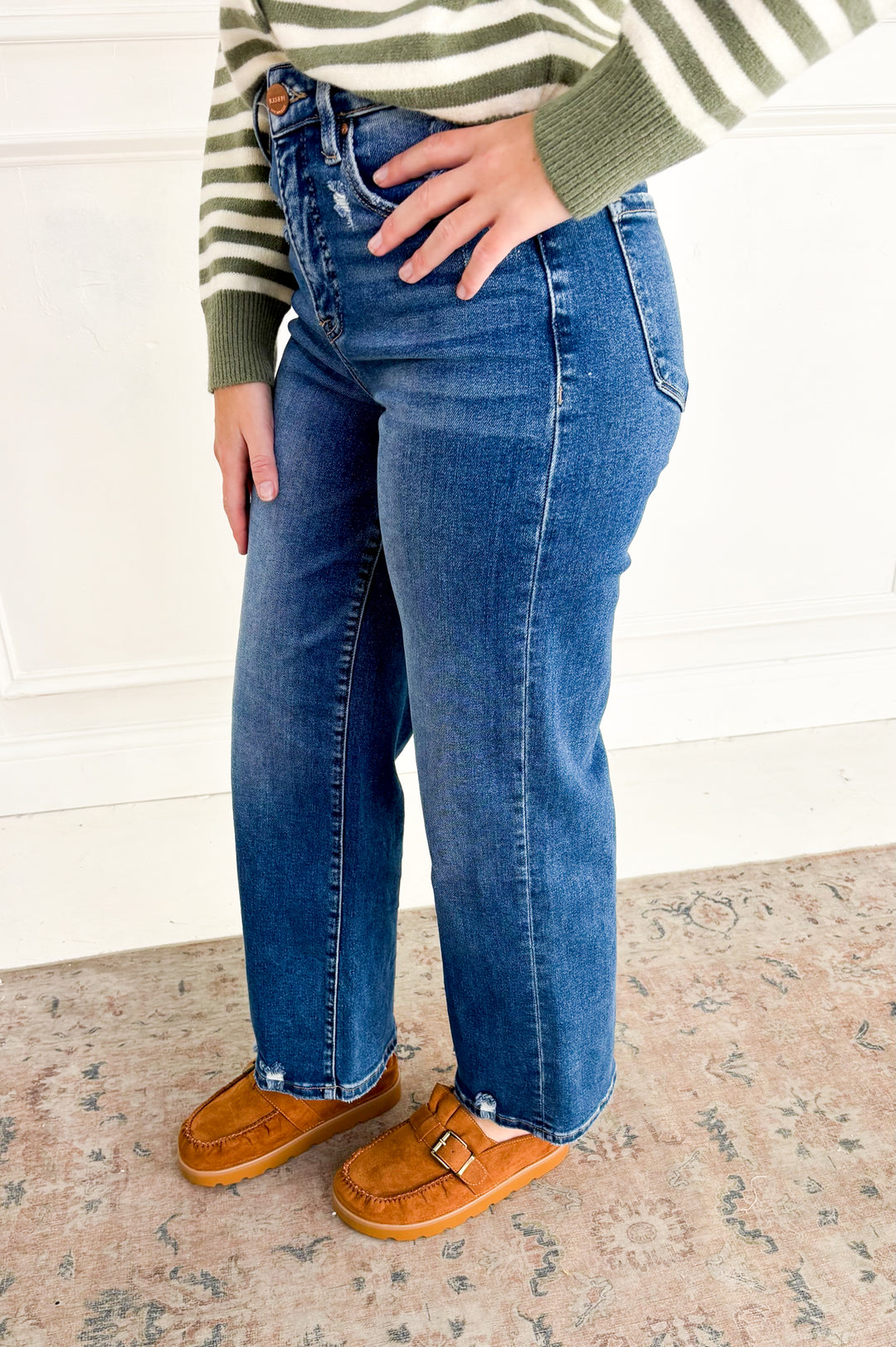 Risen Tummy Control High Rise Crop Wide Jeans