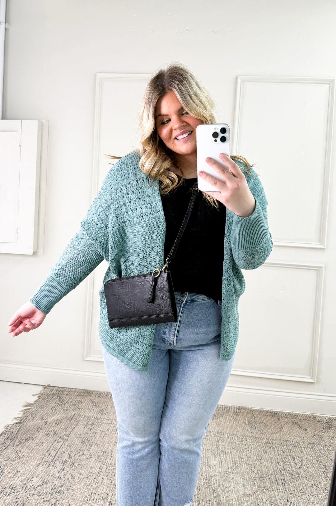 Crochet Knit Open Curvy Cardigan