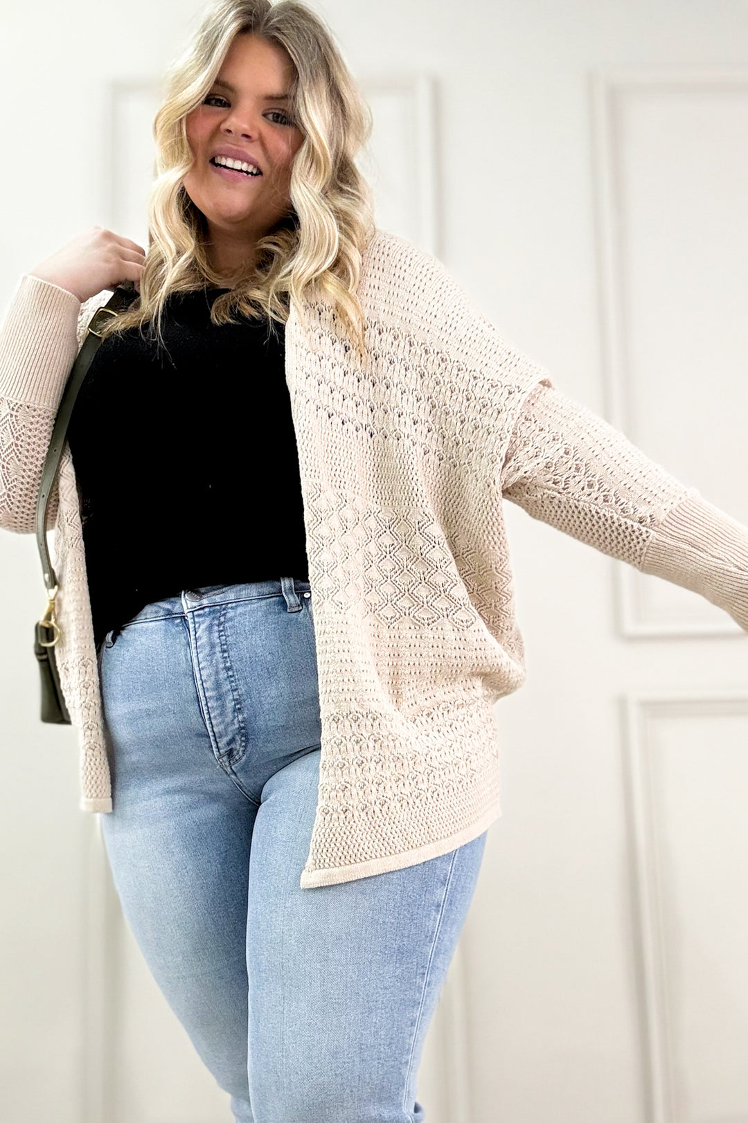Crochet Knit Open Curvy Cardigan