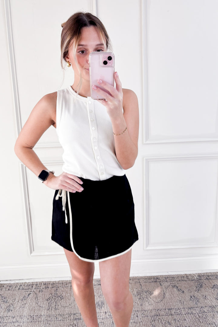 Arcadia Piping Detail Linen Skort