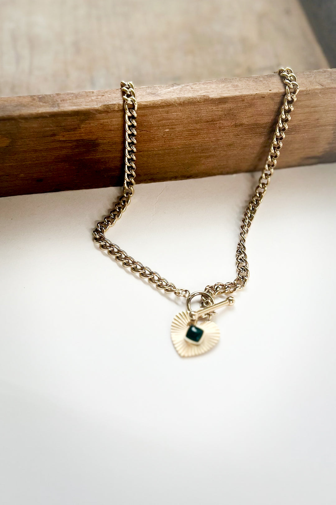Green Heart Chain 18K Gold Necklace