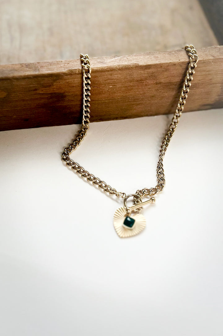 Green Heart Chain 18K Gold Necklace