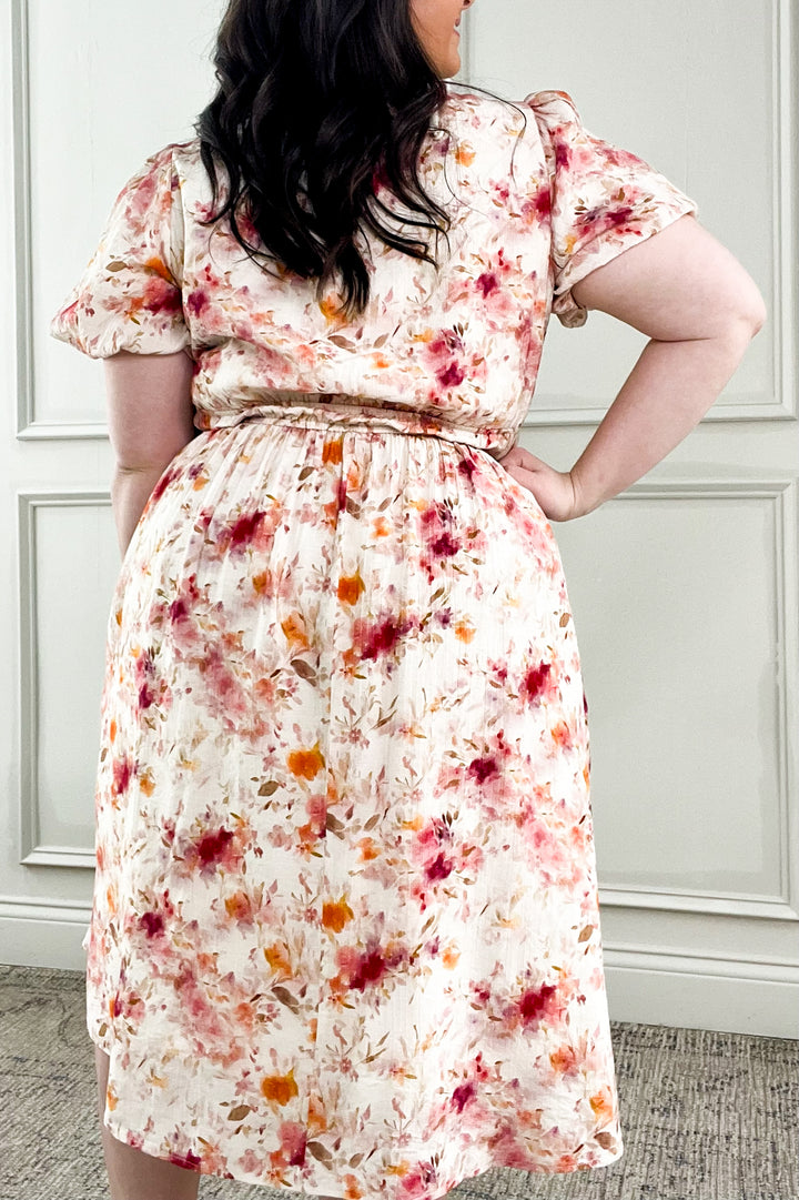 Textured Short Sleeve Floral Dress