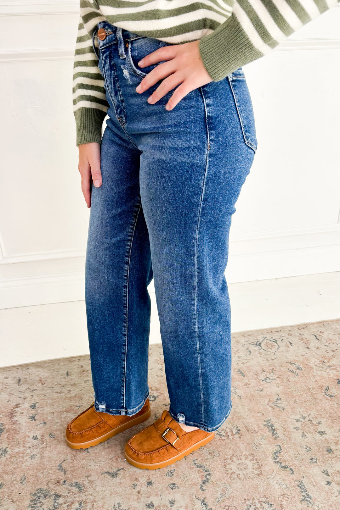 Risen Tummy Control High Rise Crop Wide Jeans