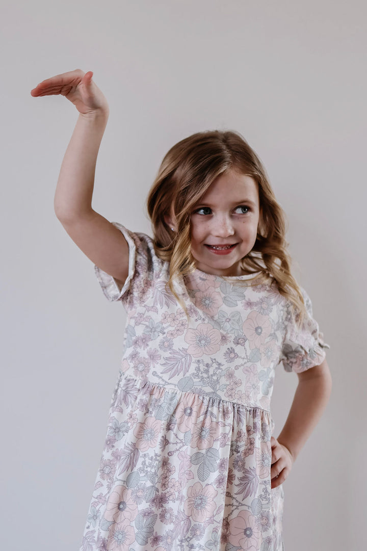 Kids Puff Sleeve Vintage Floral Dress