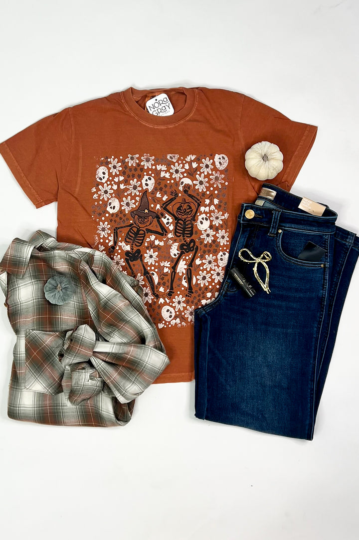 Floral Skeleton Pumpkins Graphic Tee