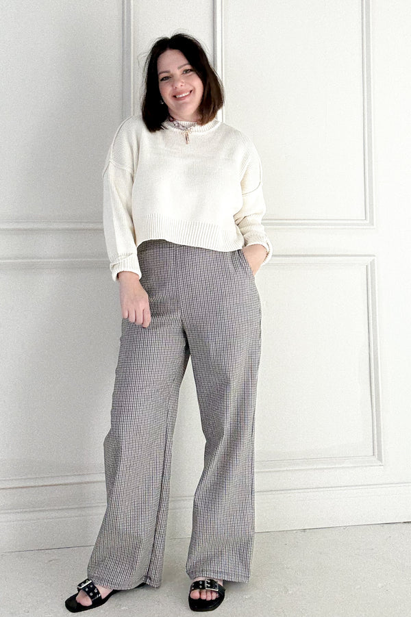 Waist Band Pleated Detail Check Pants